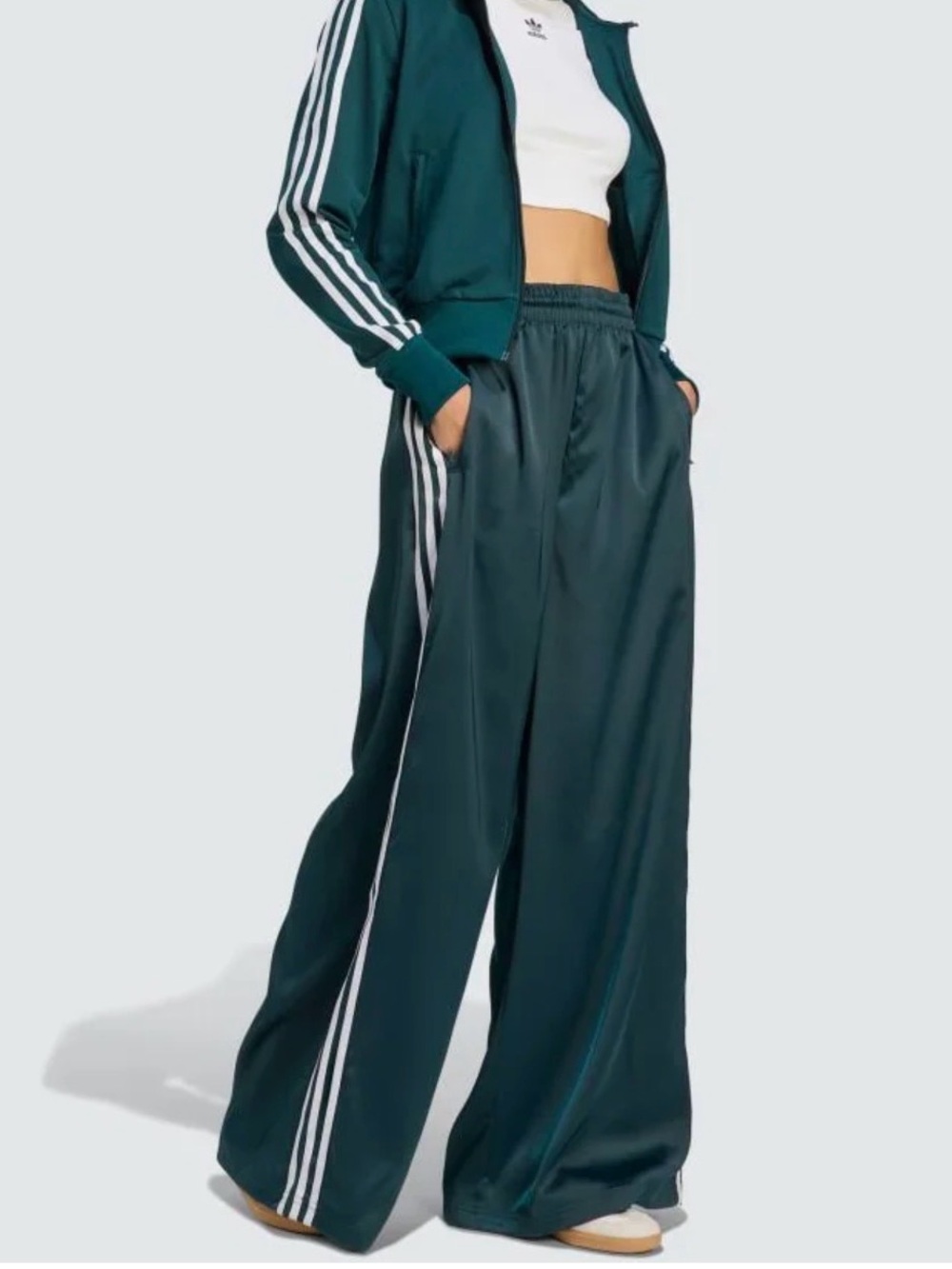 Adidas Women’s Dark Green Wide-Leg Track Pants